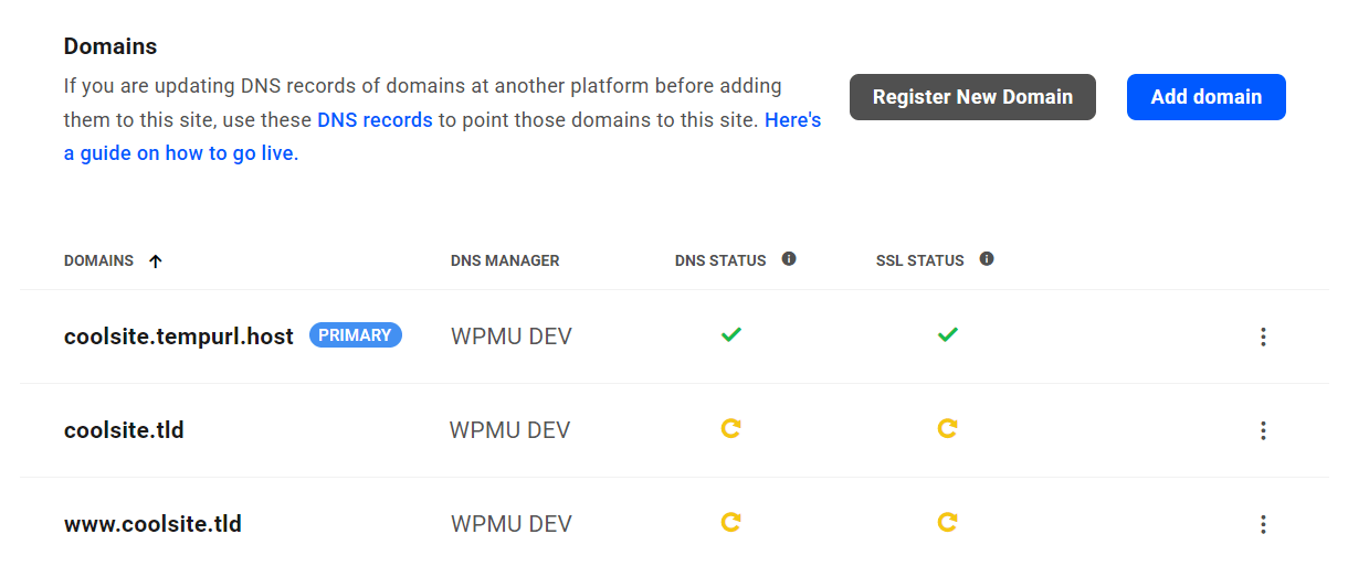 New domain added to a WPMU DEV hosted site
