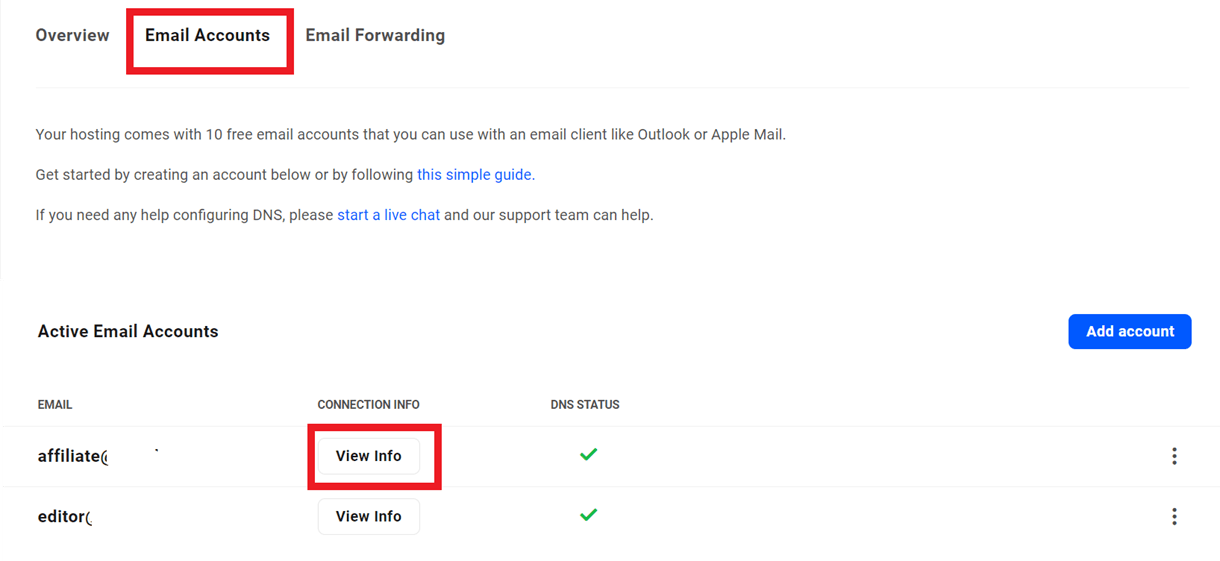 Active email accounts in The Hub
