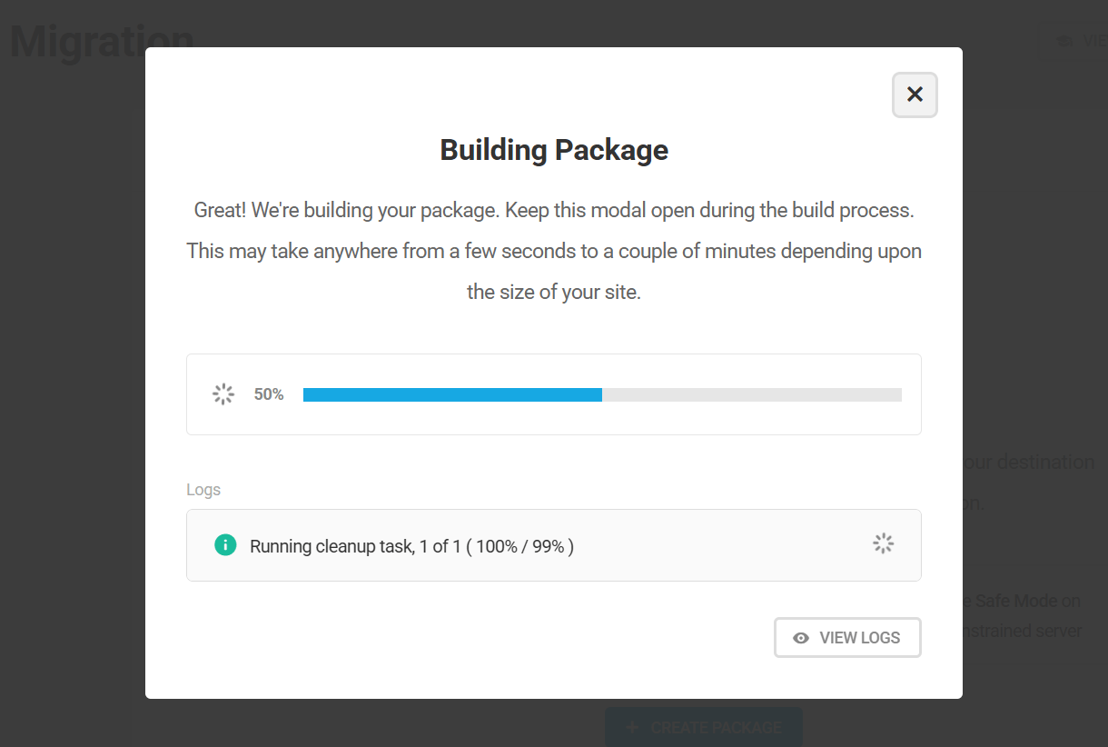 Click View Logs to open the logs in a new tab
