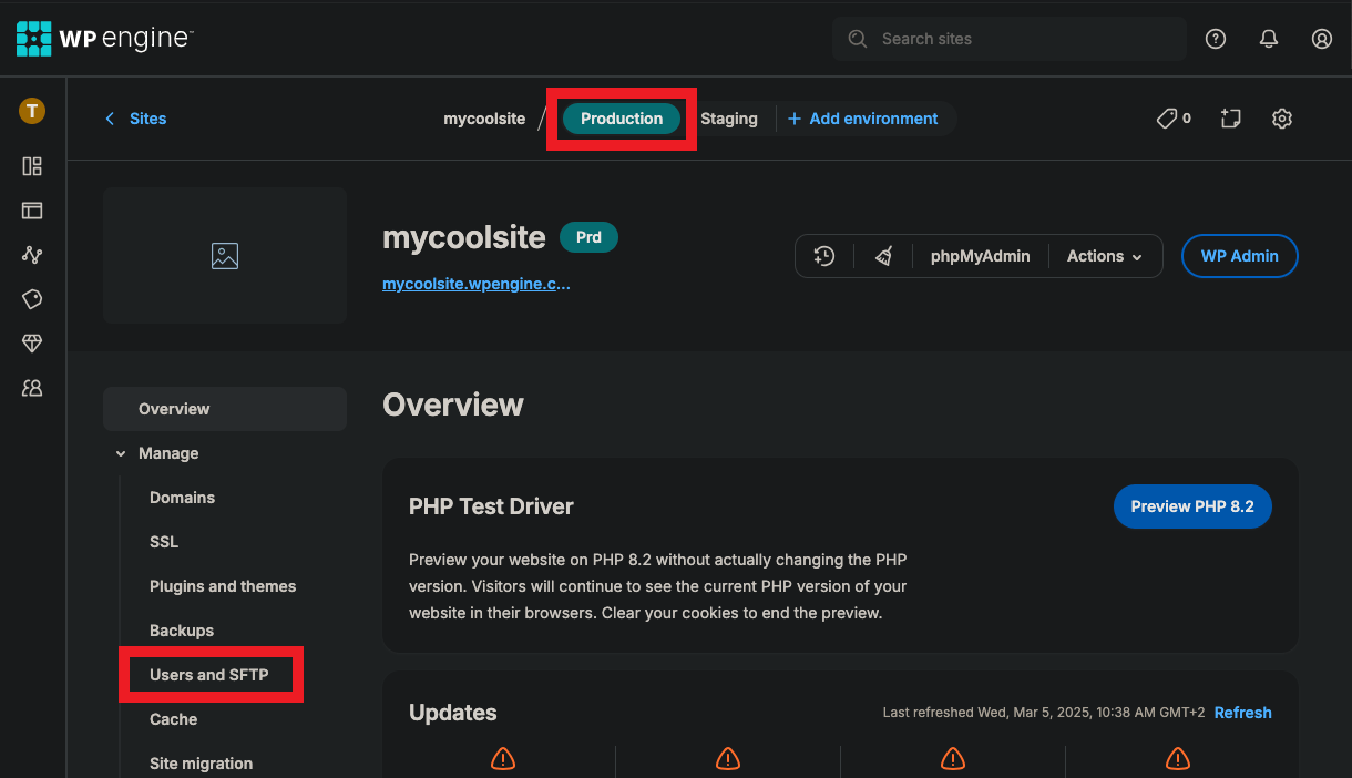 Accessing FTP accounts at WP Engine