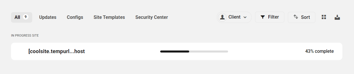 Progress bar on creating new sites