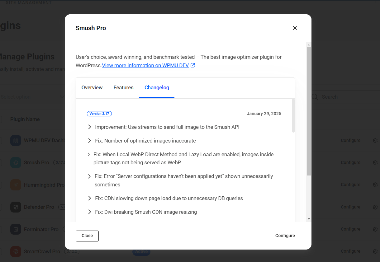 WPMU DEV Dashboard plugins changelog