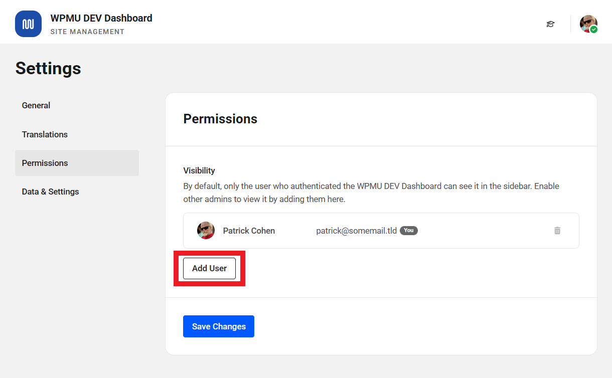 WPMU DEV Dashboard permissions settings