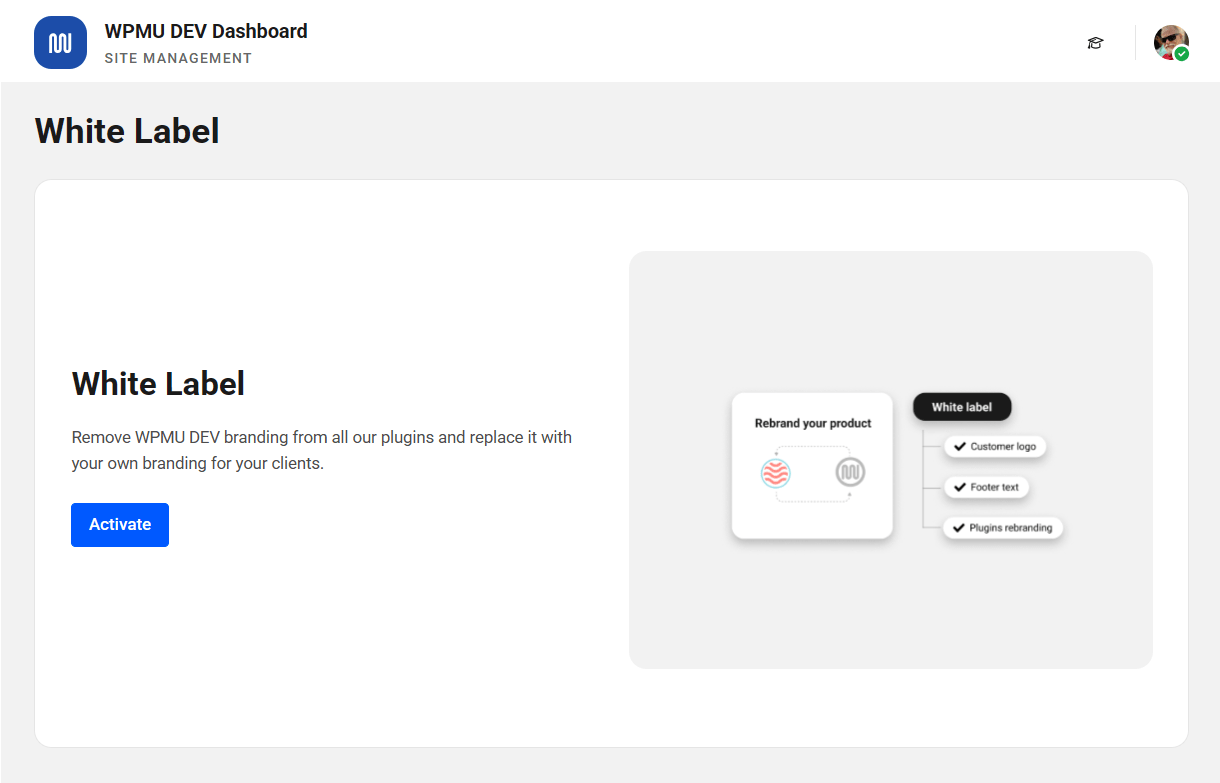 WPMU DEV Dashboard white label feature
