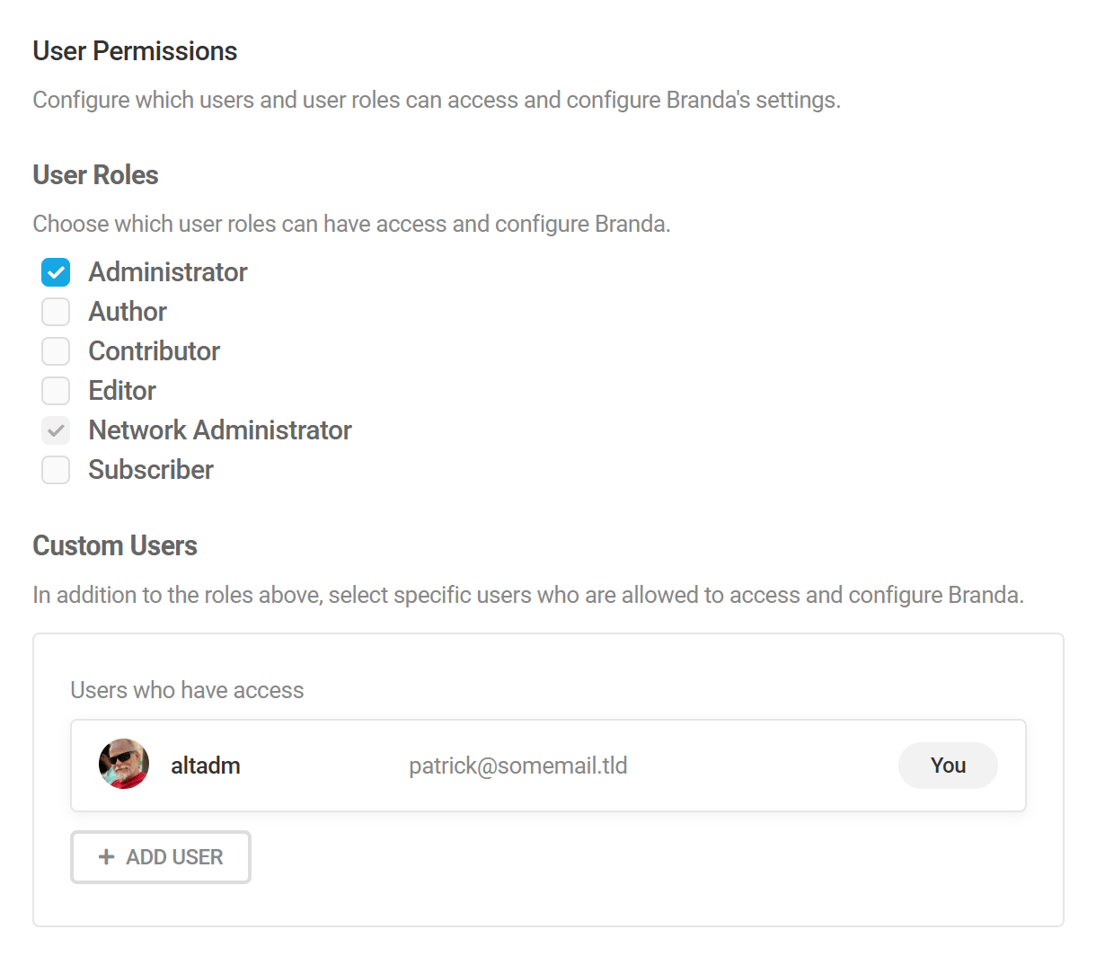 Branda permissions settings