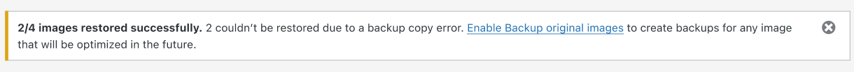 Restoration failure due to a backup copy error notice