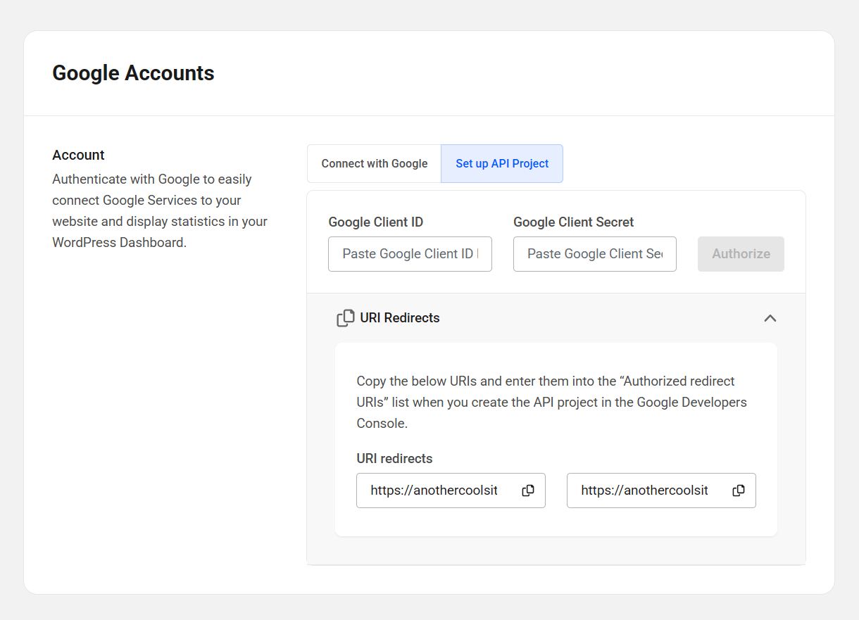 Connect with a Google API project