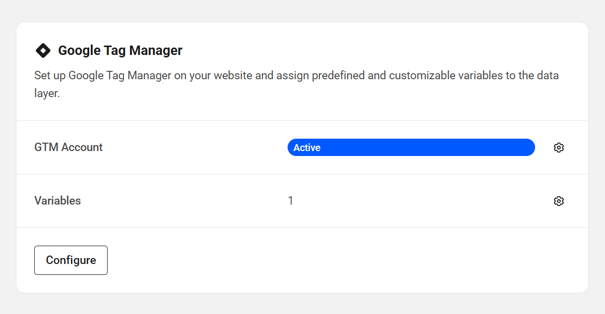 Google Tag Manager dashboard widget
