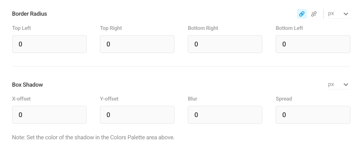 Border radius and box shadow settings