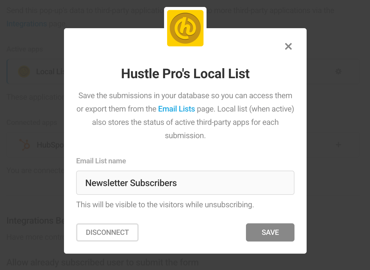 Create a local email list in Hustle