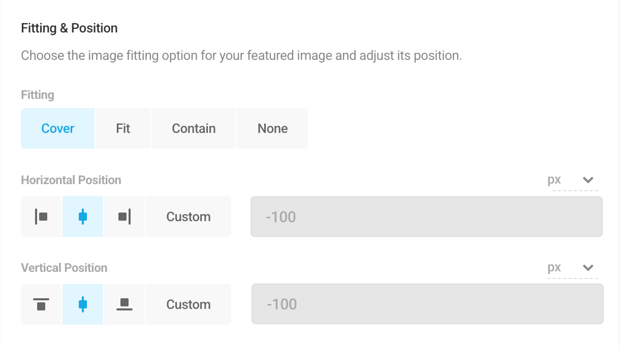 Feature image fitting and position
