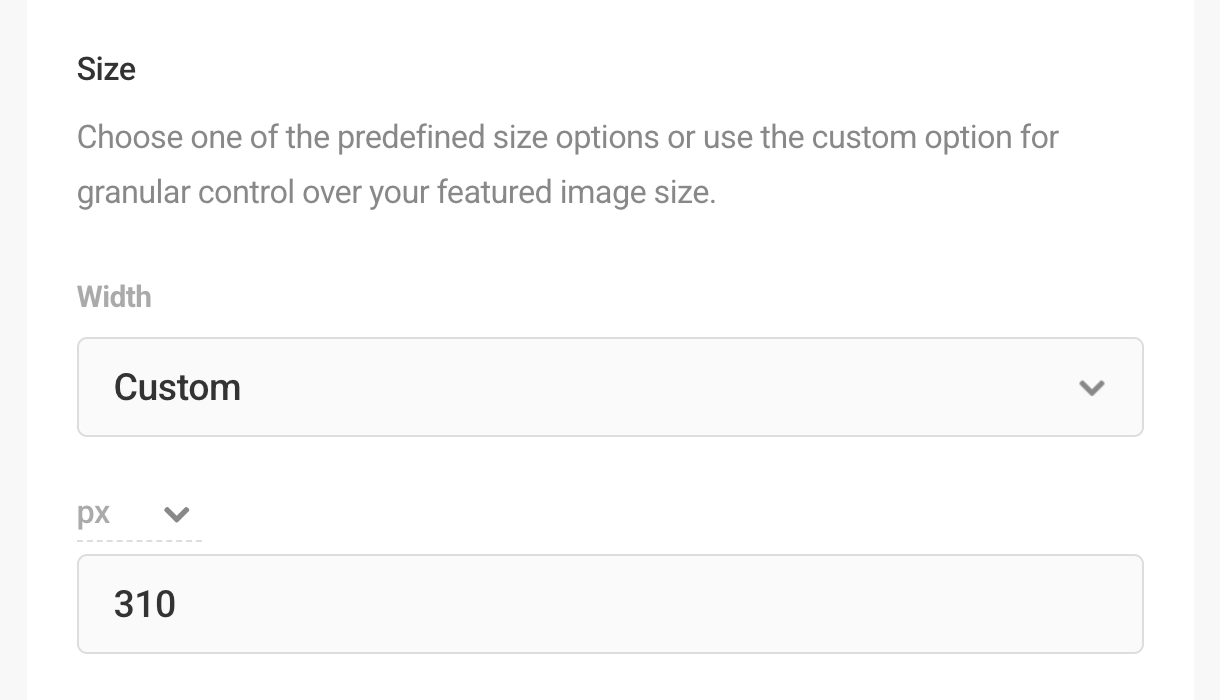 Feature image size settings