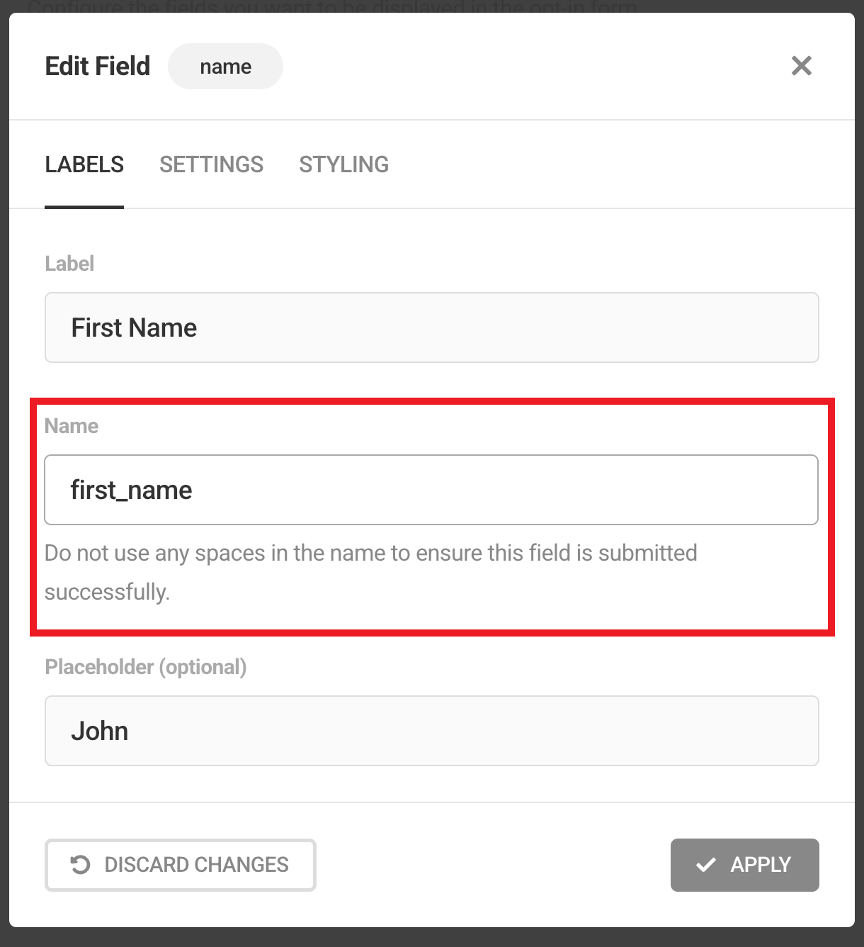 Field name settings