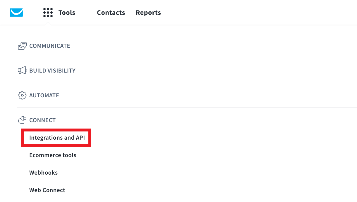 Navigate to integrations and API screen