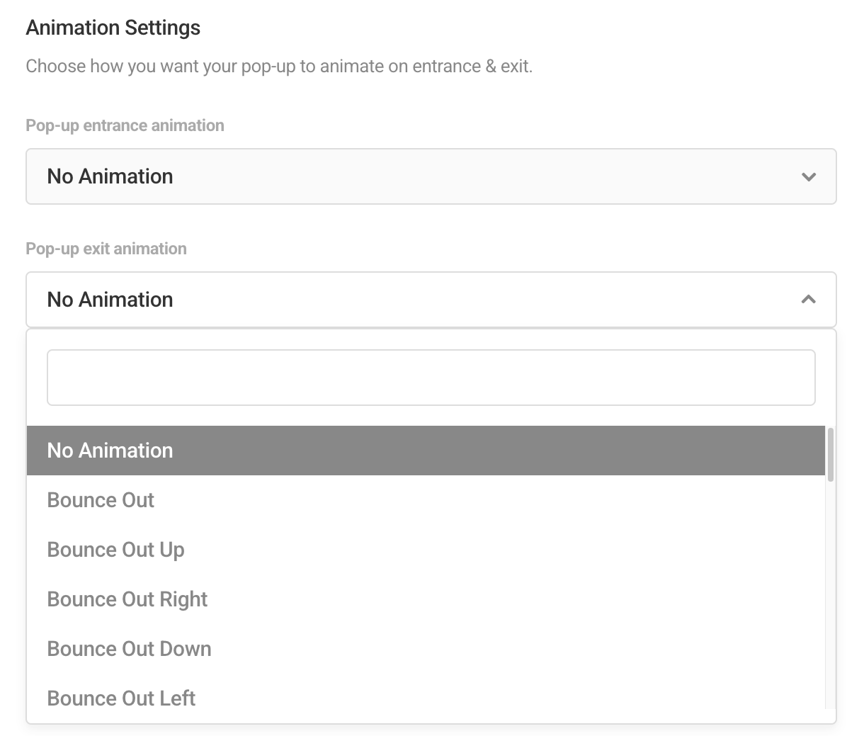 Animation options in Hustle modules