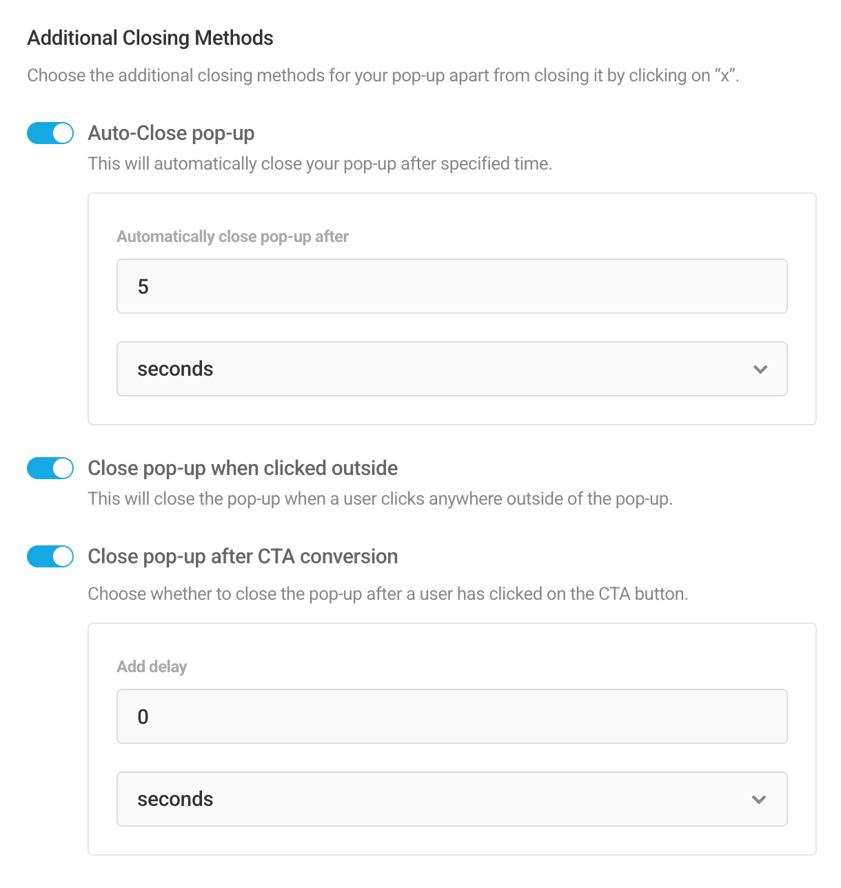 Behavior options for closing Hustle modules