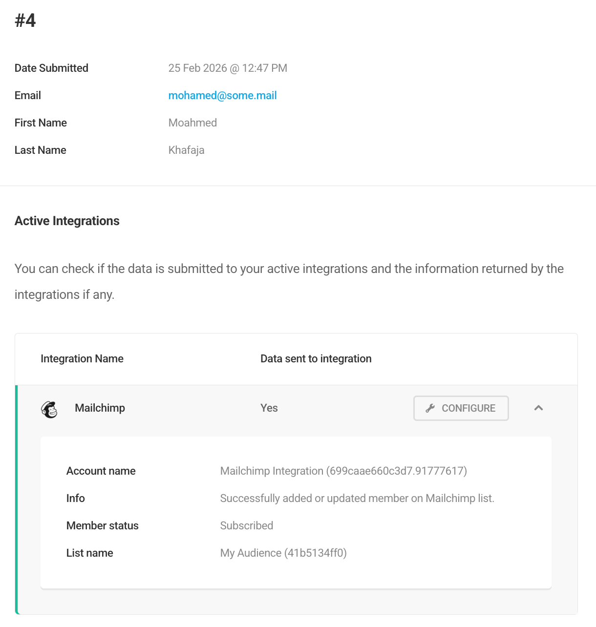 Subscriber details in Hustle Opt-In email list