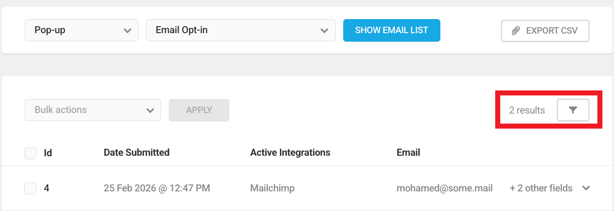 Filter submissions in Hustle Opt-In email list