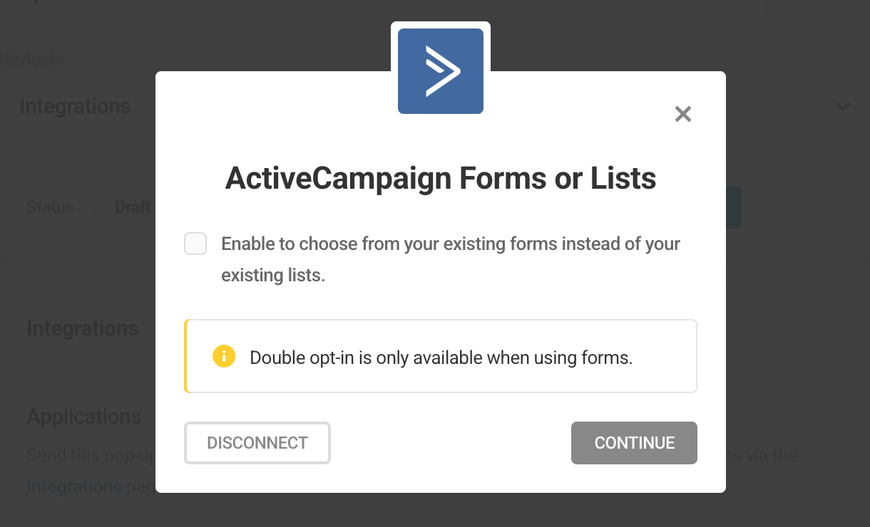 Select ActiveCampaign lists or forms in Hustle opt-in module