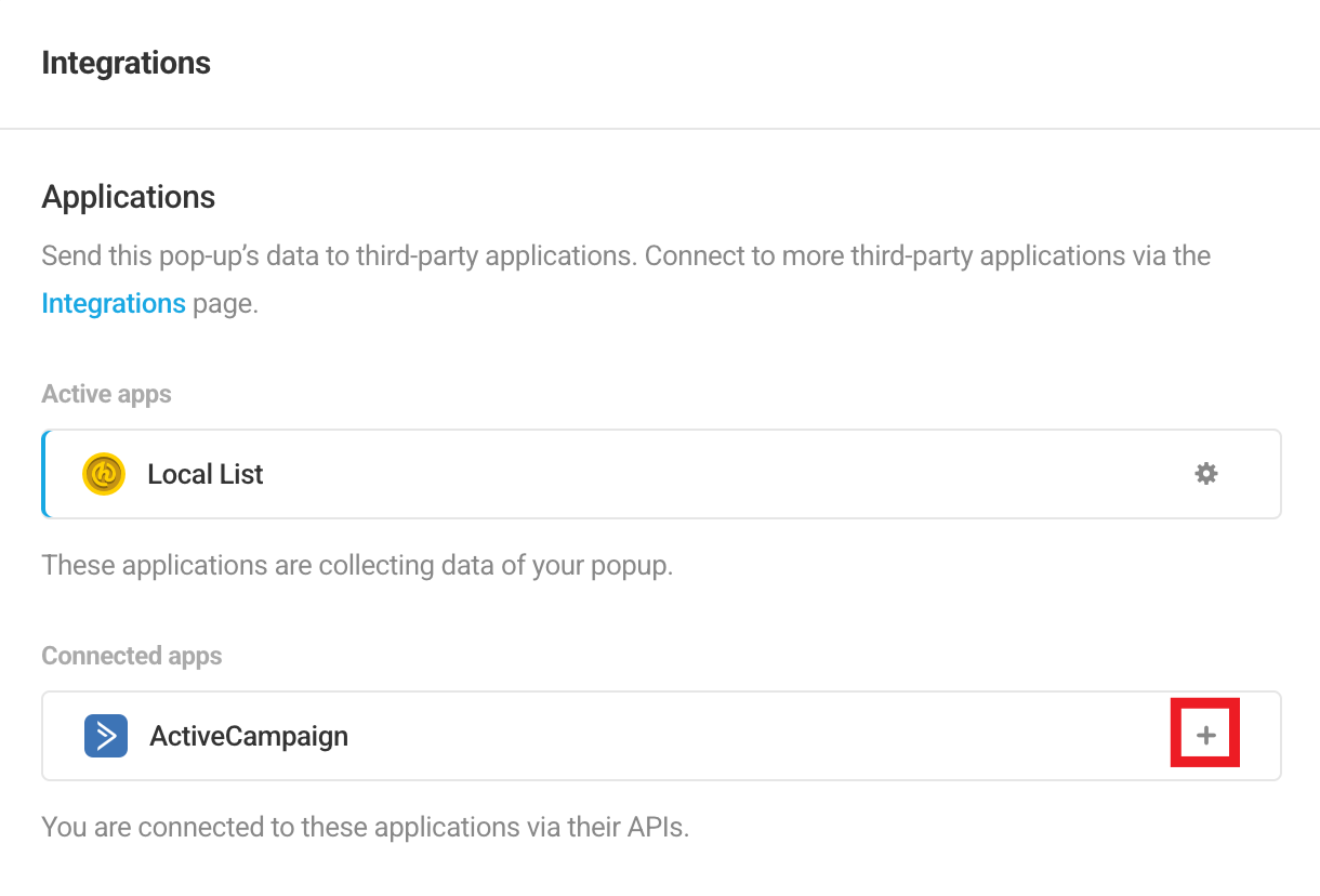 Select ActiveCampaign integrated app in Hustle opt-in module