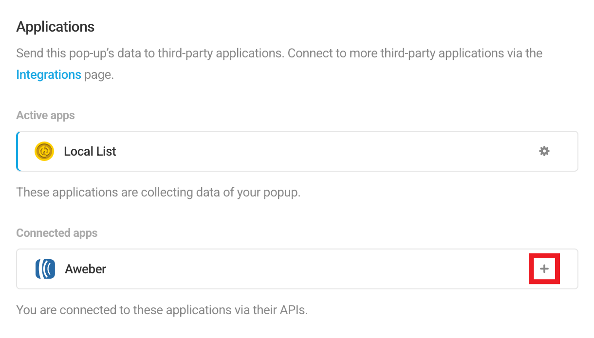 Select Aweber integrated app in Hustle opt-in module
