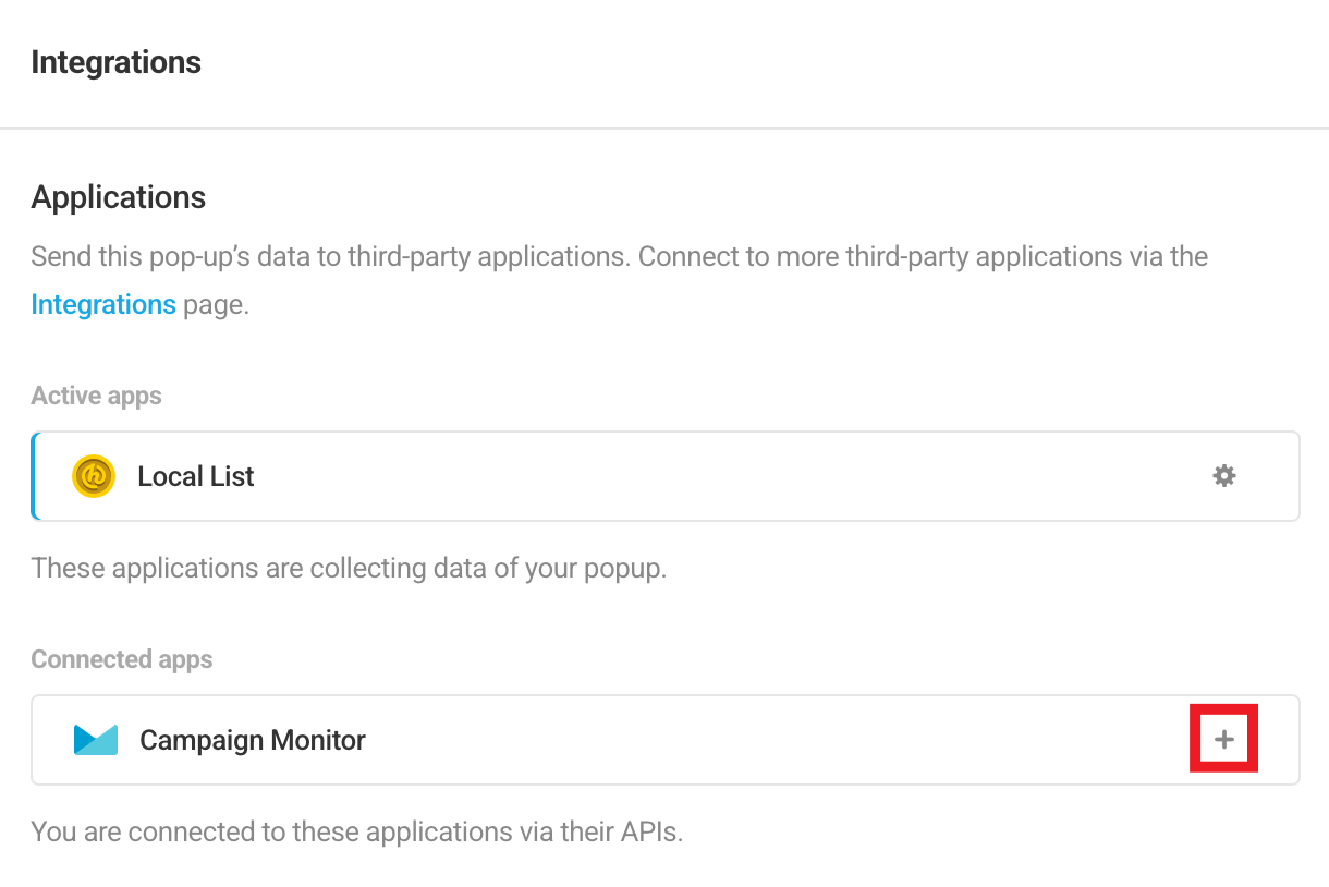 Select Campaign Monitor integrated app in Hustle opt-in module