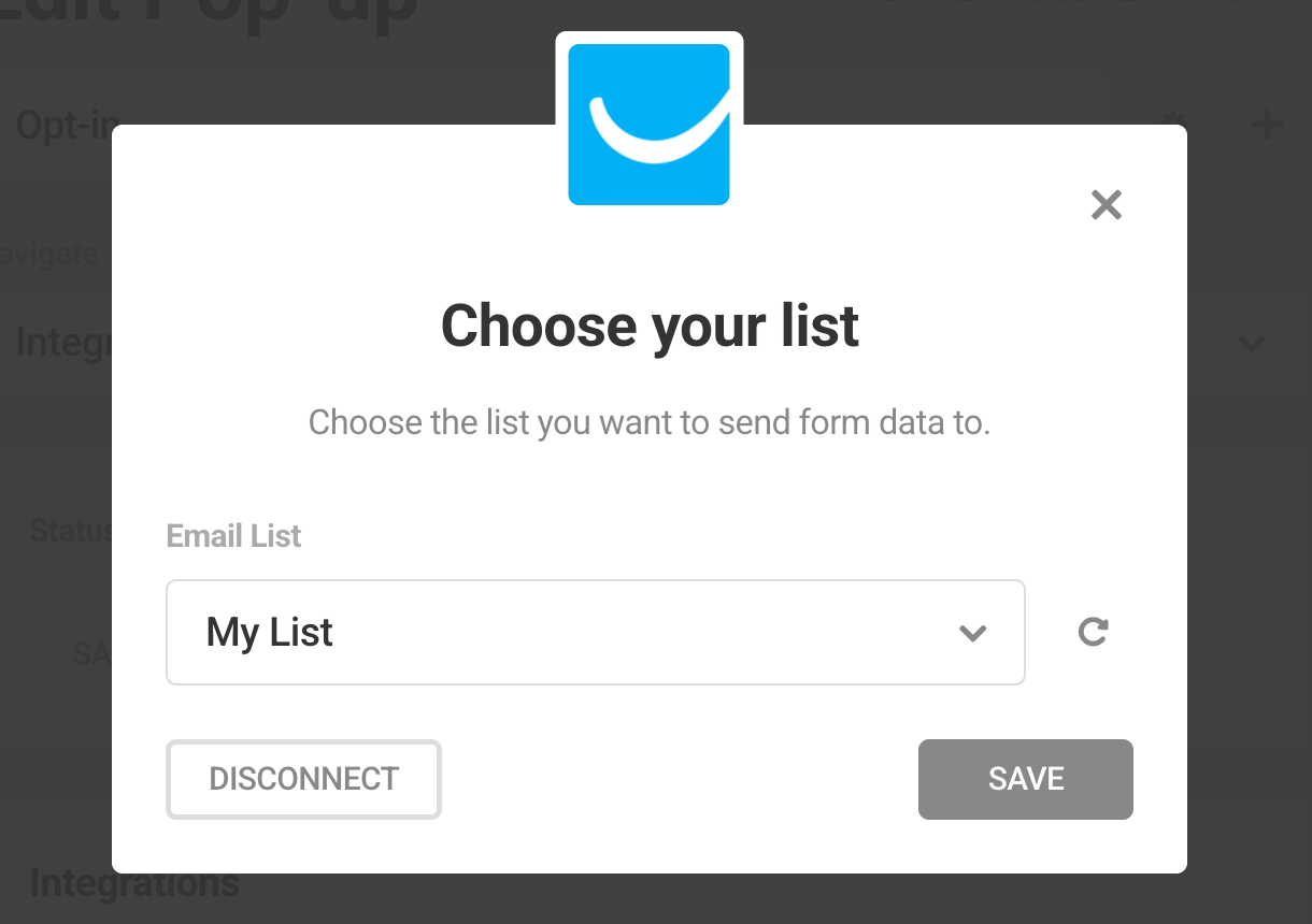 Select GetResponse list in Hustle opt-in module