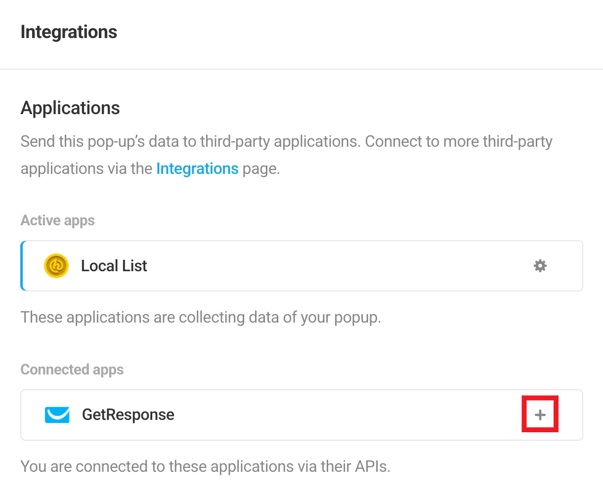 Select GetResponse integrated app in Hustle opt-in module