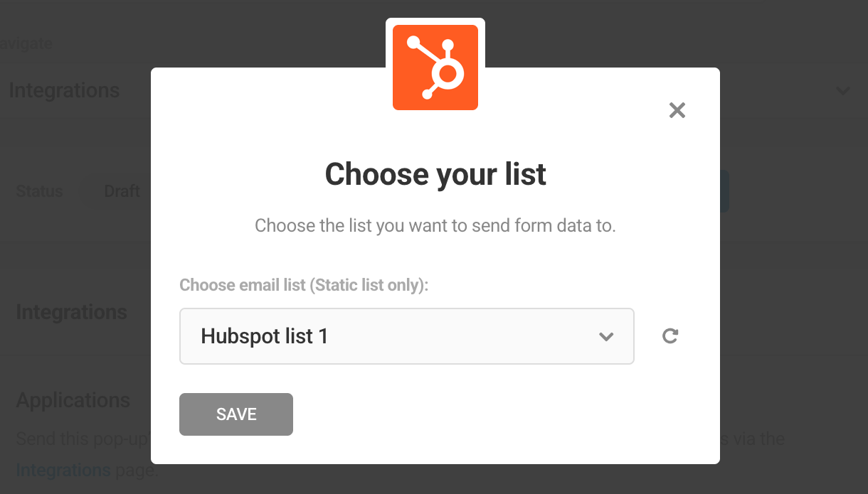 Select Hubspot list in Hustle opt-in module