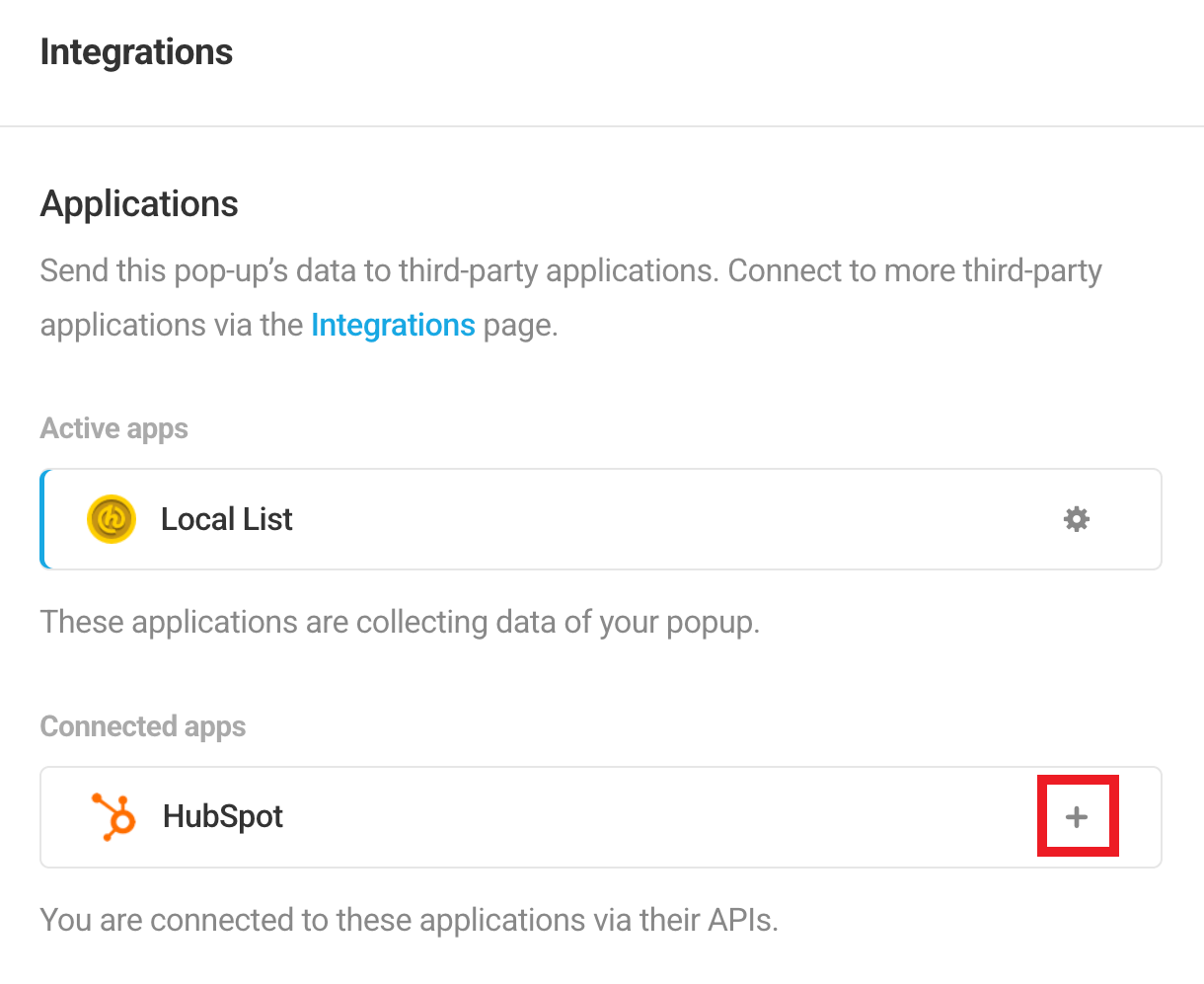 Select HubSpot integrated app in Hustle opt-in module