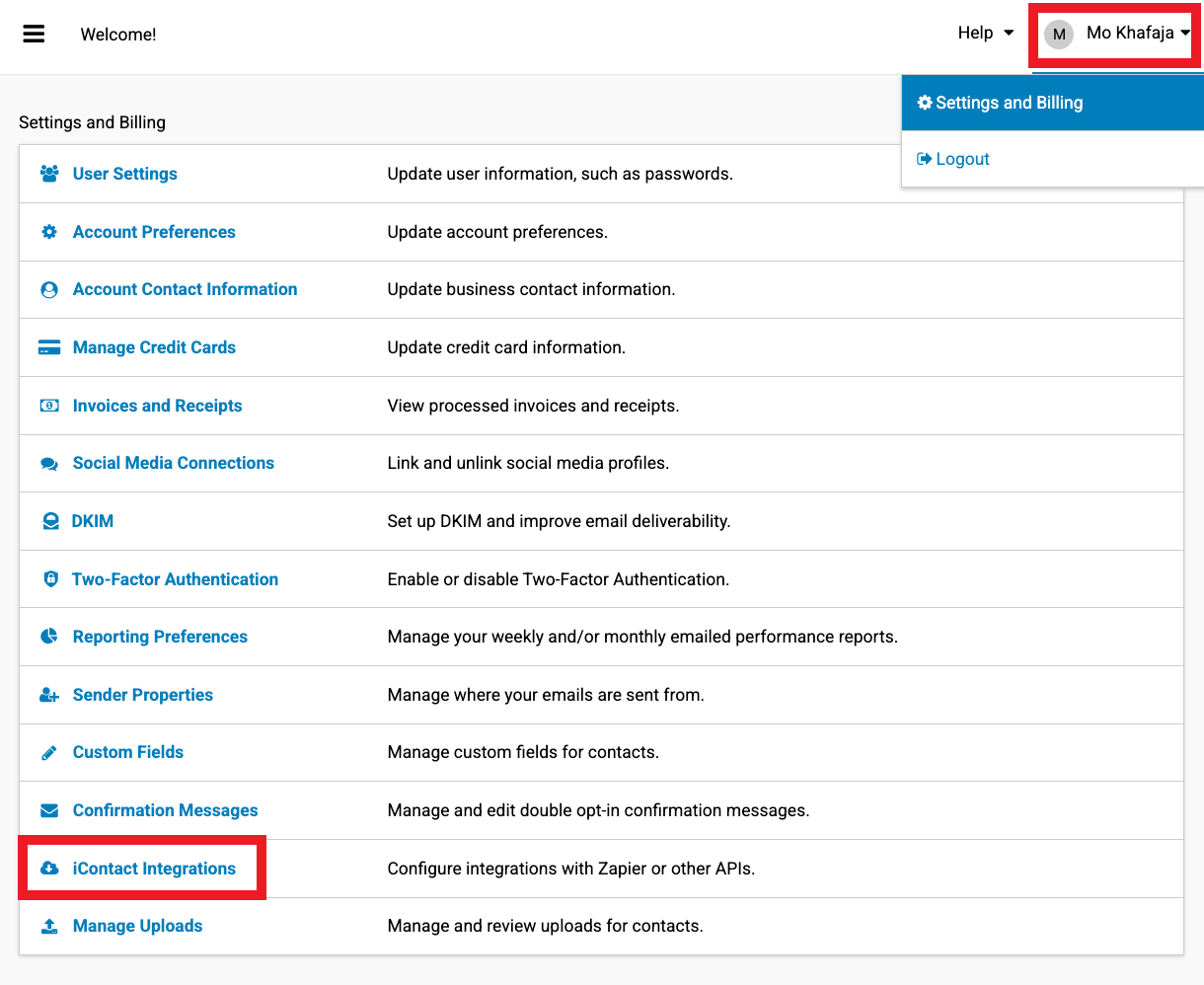 Create new app at iContact for integration with Hustle