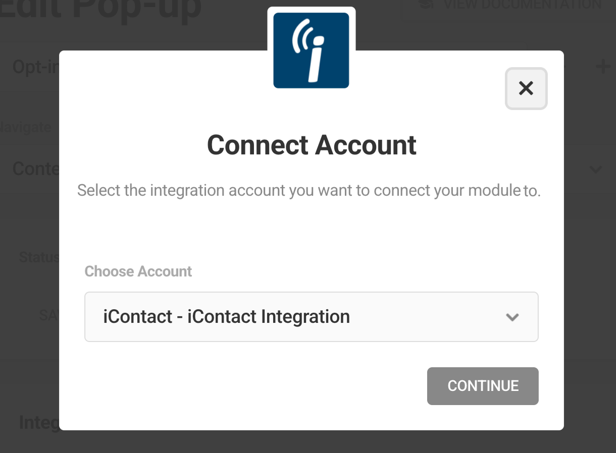 Connect to iContact account in Hustle opt-in module
