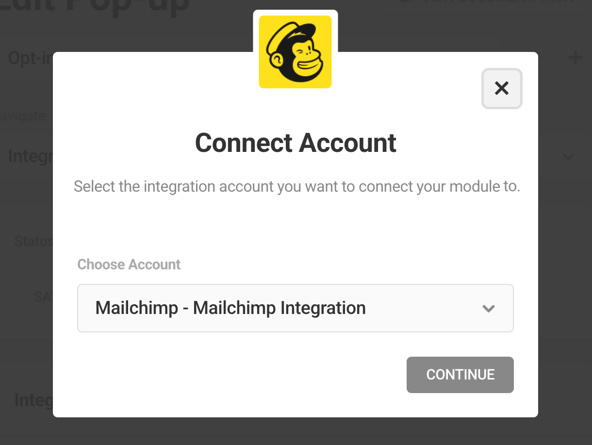 Connect to Mailchimp account in Hustle opt-in module
