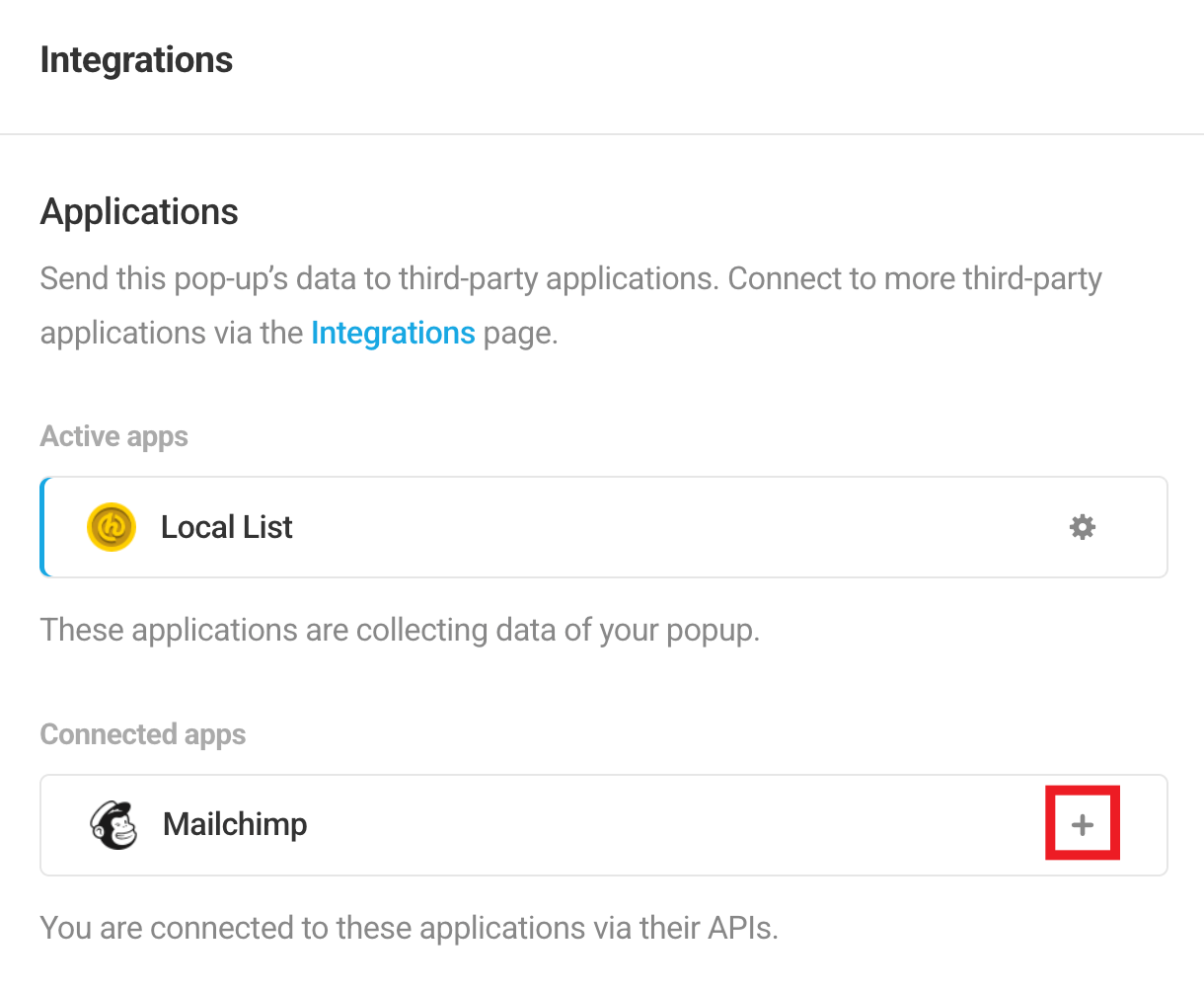 Select Mailchimp integrated app in Hustle opt-in module