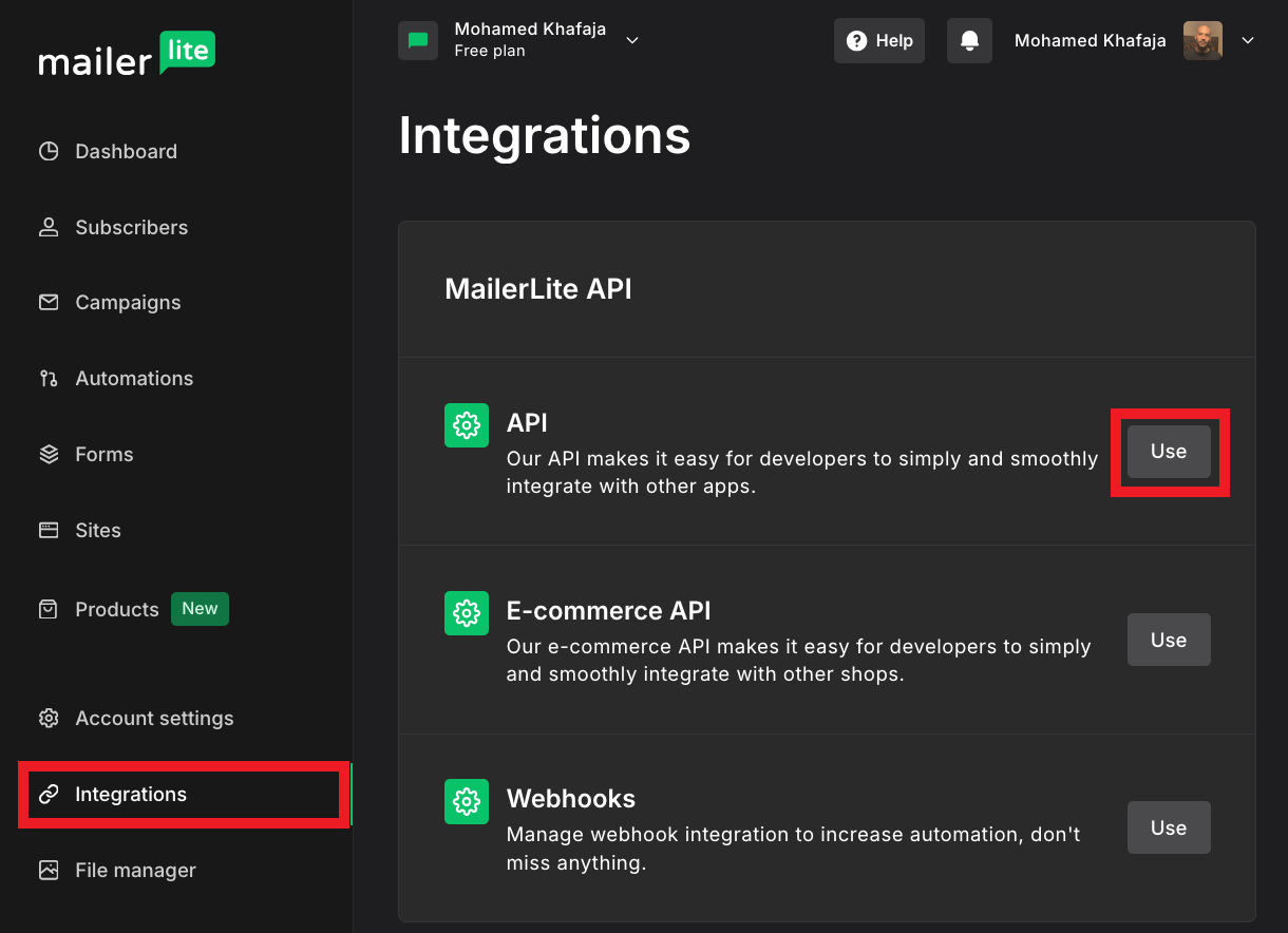 Get MailerLite API key for integration with Hustle