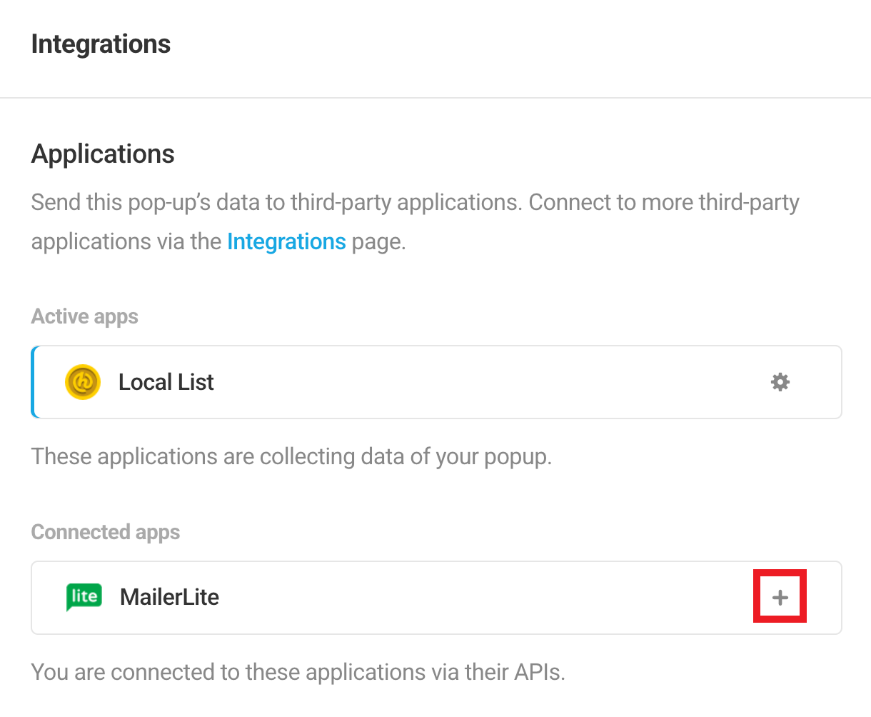Select MailerLite integrated app in Hustle opt-in module