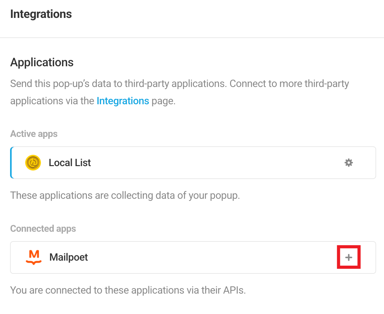 Select Mailpoet integrated app in Hustle opt-in module