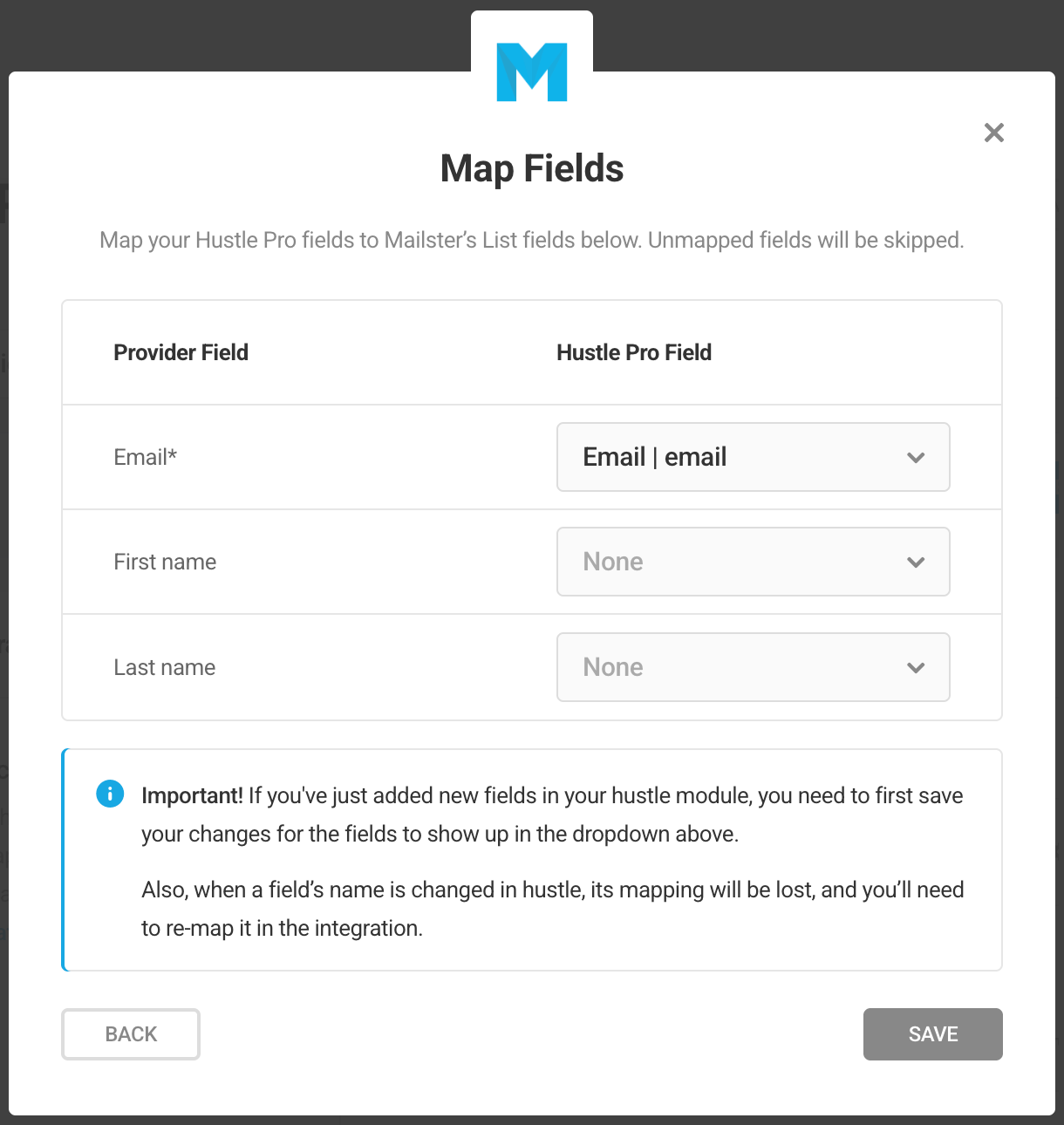 Map Mailster fields to Hustle opt-in module