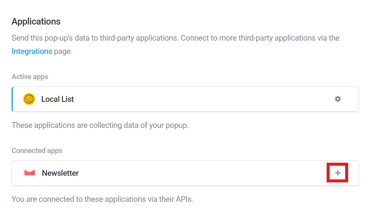 Select Newsletter integrated app in Hustle opt-in module