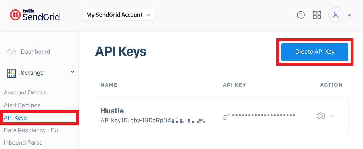 Get SendGrid API key for integration with Hustle