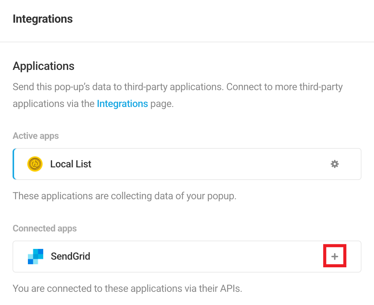 Select SendGrid integrated app in Hustle opt-in module