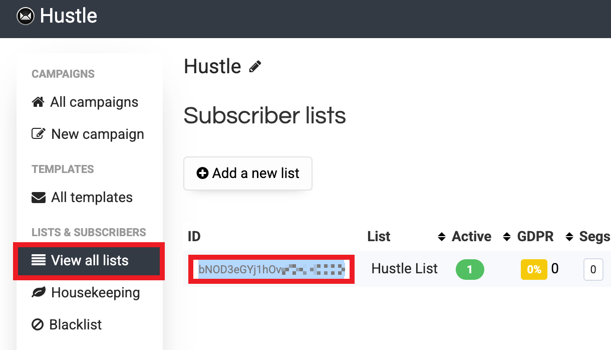 Get Sendy list ID for integration with Hustle