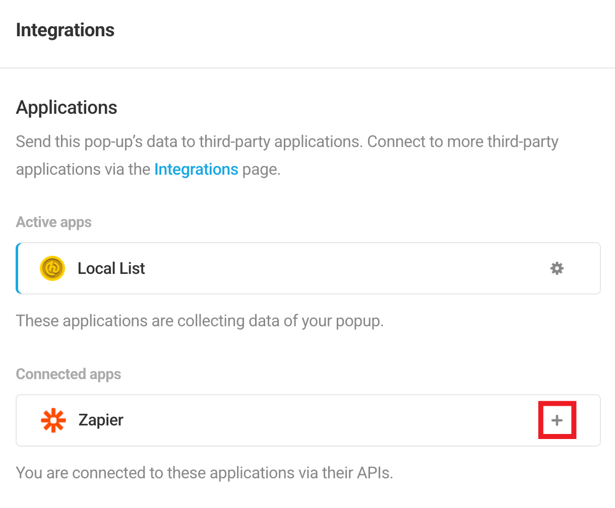 Select Zapier integrated app in Hustle opt-in module