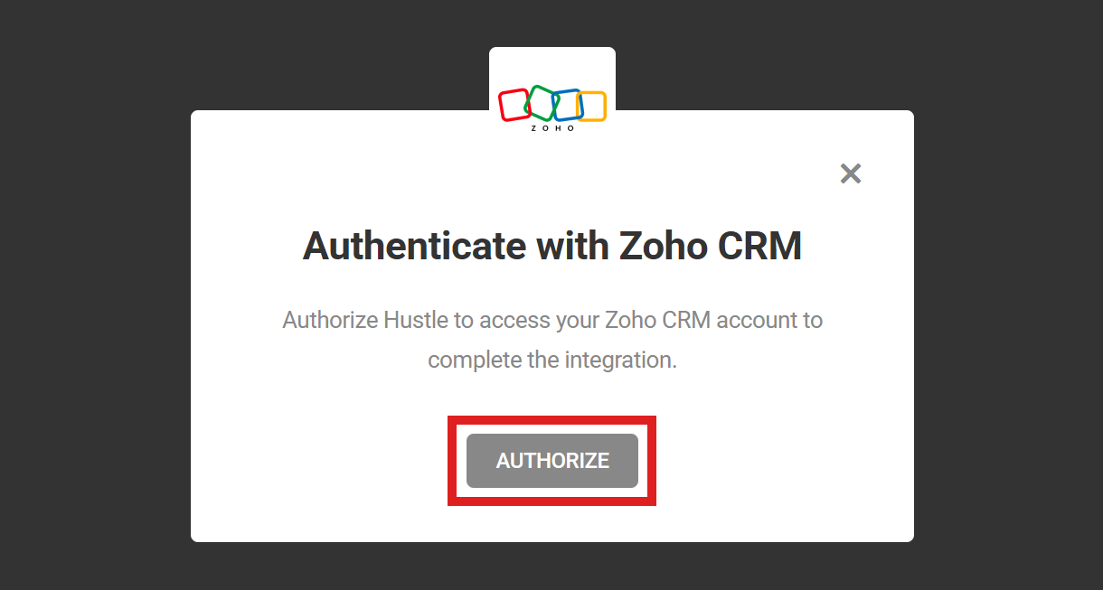 Authorize Zoho to connect with Hustle