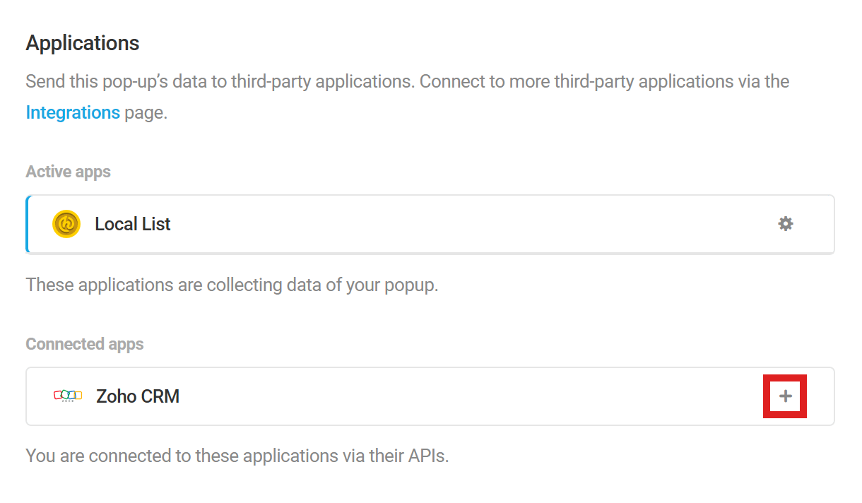 Select Zoho integrated app in Hustle opt-in module