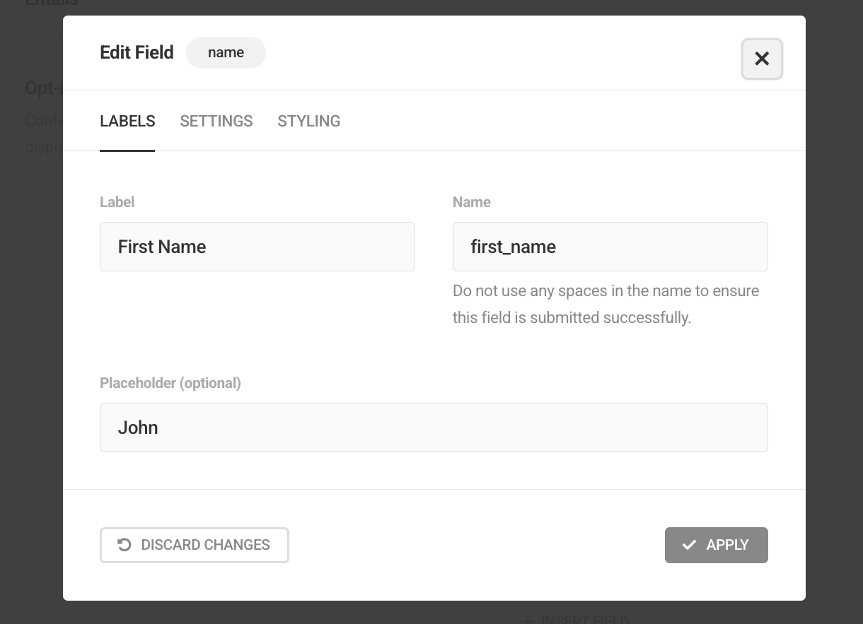 Customize form field labels in Hustle opt-in module