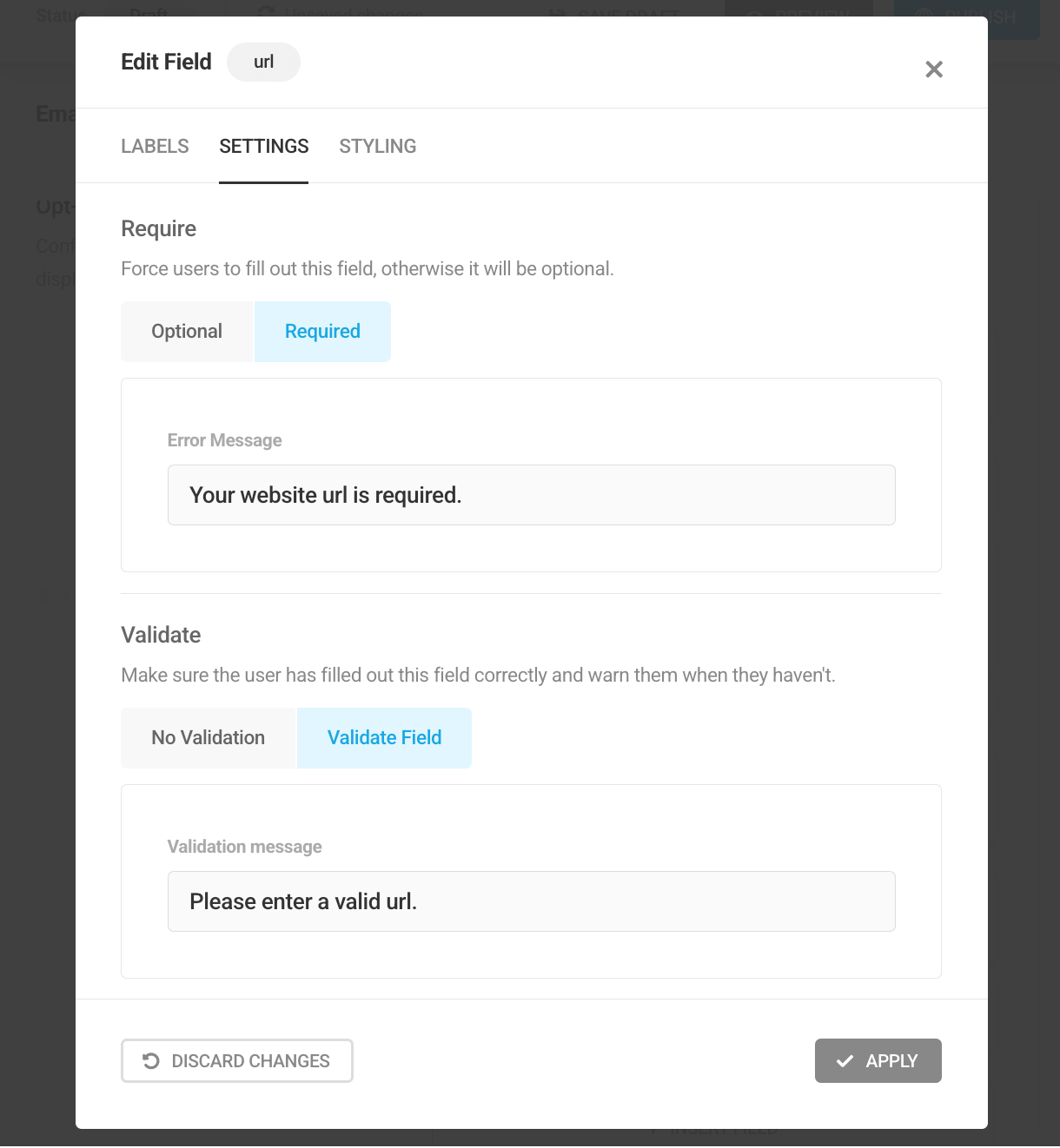 Edit form field settings in Hustle opt-in module