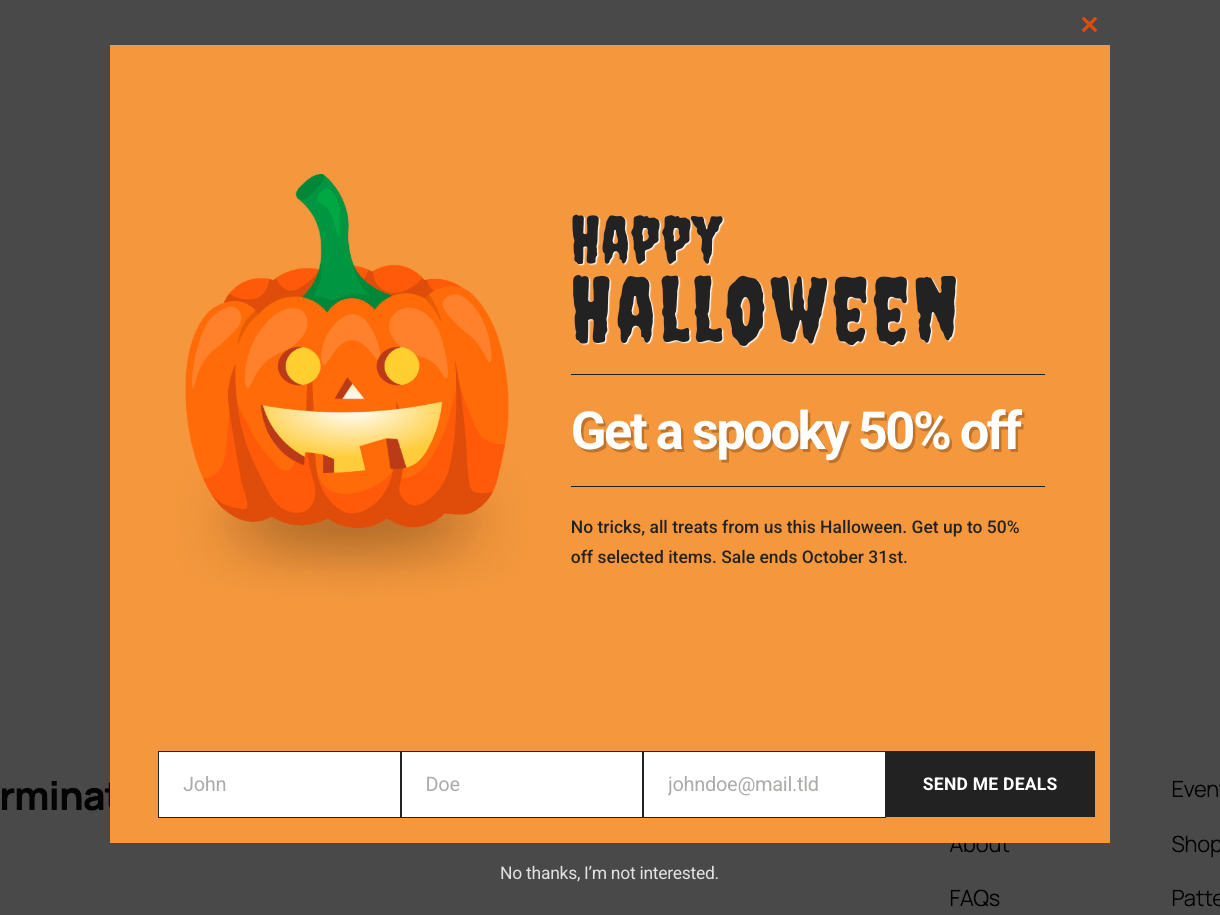 Default Hustle popup module layout