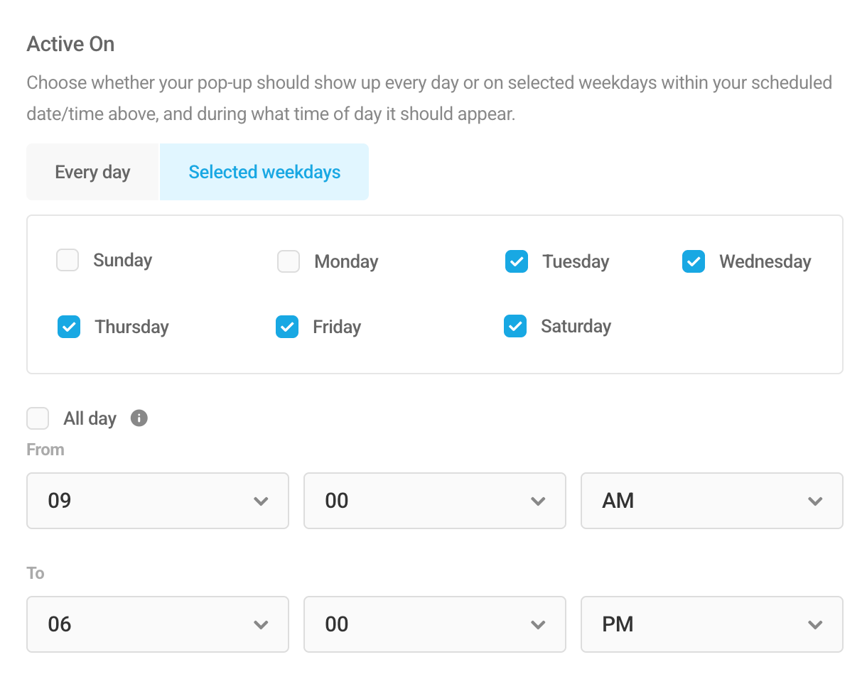 Adjust display days and times in Hustle module schedule