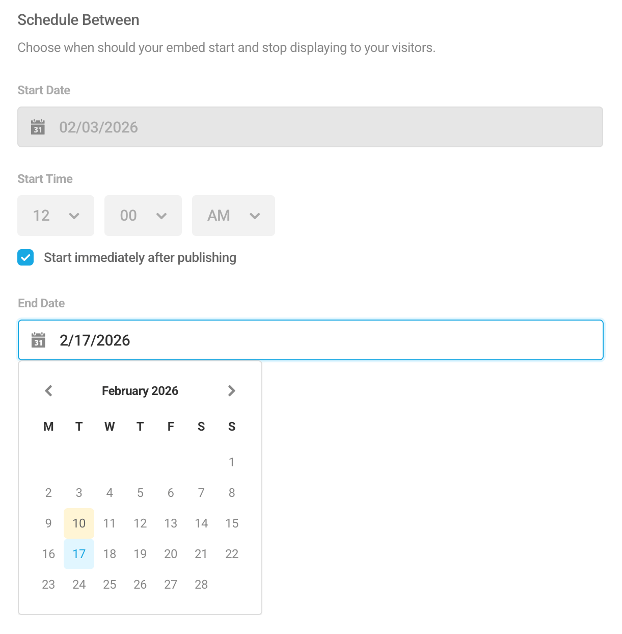 Set dates and times in Hustle module schedule